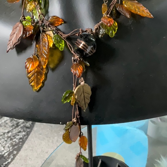 Glass Leaves and Beads Necklace and Matching Earrings - Picture 2 of 10